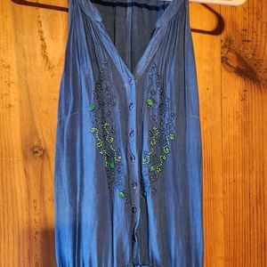 Earthbound turquoise beaded dress with drawstring and pockets, size small